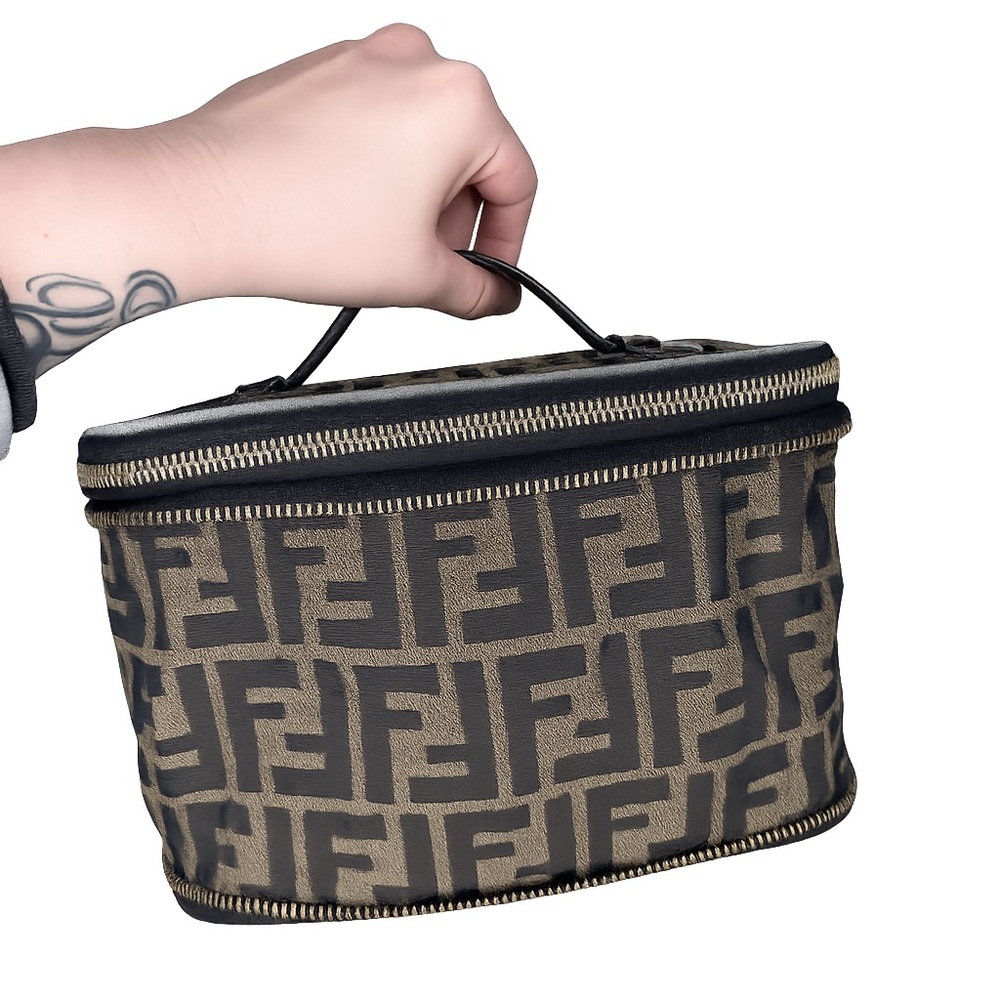 Fendi Vintage Zucca Canvas Collapsible Cosmetic Vanity Bag